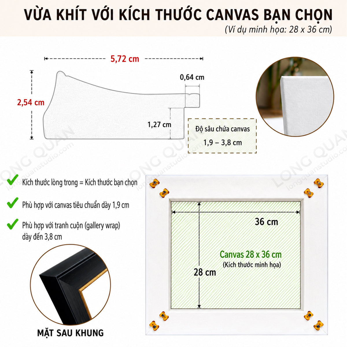 Khung Tranh Tự Lắp Ghép, Không Tranh Không Kính, Nhựa PS, Bản 5.7cm, Canvas Sơn Dầu Số Hóa, Hiện Đại Đen Vàng LONG QUAN