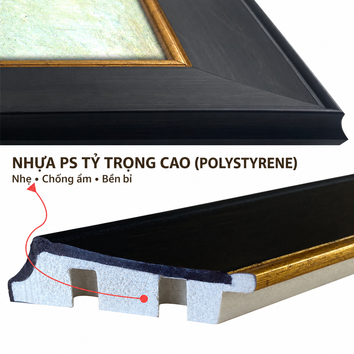 Khung Tranh Tự Lắp Ghép, Không Tranh Không Kính, Nhựa PS, Bản 5.7cm, Canvas Sơn Dầu Số Hóa, Hiện Đại Đen Vàng LONG QUAN