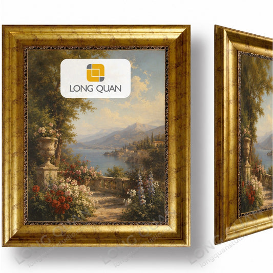 Khung Tranh Tự Lắp Ghép, Không Tranh Không Kính, Nhựa PS, Bản 8cm, Canvas Sơn Dầu Số Hóa, Cổ Điển Vàng Đồng LONG QUAN
