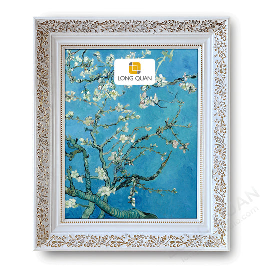 Khung Tranh Tự Lắp Ghép, Không Tranh Không Kính, Nhựa PS, Bản 6.2cm, Canvas Sơn Dầu Số Hóa, Cổ Điển Trắng Gold LONG QUAN